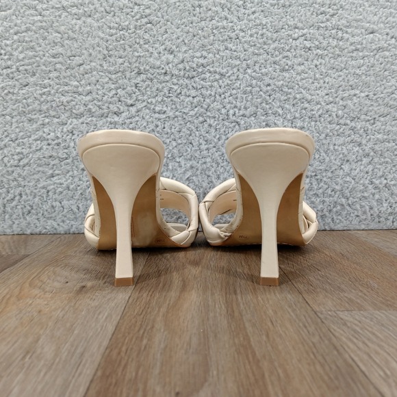 Vince Camuto Brelanie 7.5‎ Woven Leather Sandals Mules Square Toe Heels Beige - Picture 7 of 10